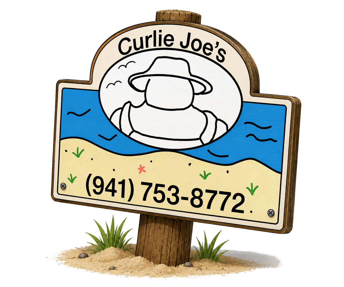 Curlie Joe's Sand Grooming Beach Sign